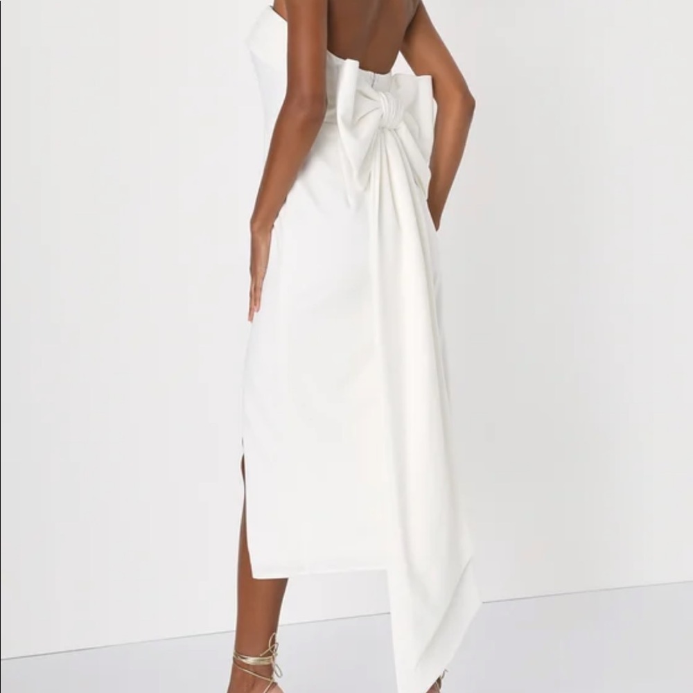 Lulus Fabulous Phenomenon White Strapless Bow Midi Dress
